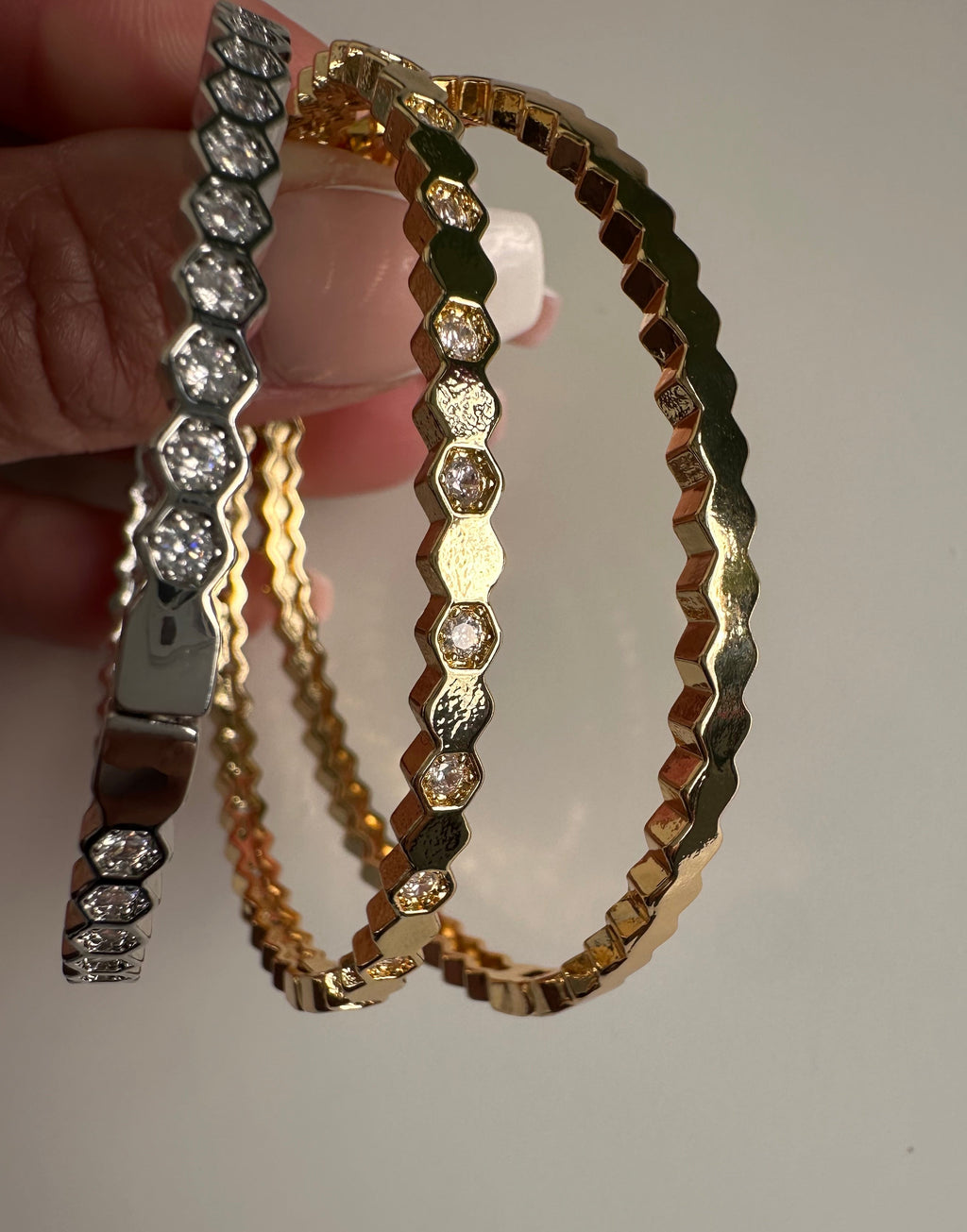 Armreif Set Damen 3er - Silber & Gold Armreifen mit Steinchen