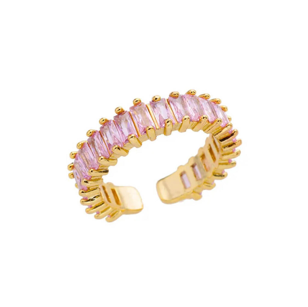 Offener Ring funkelnde Zirkonia Steine -Rosa