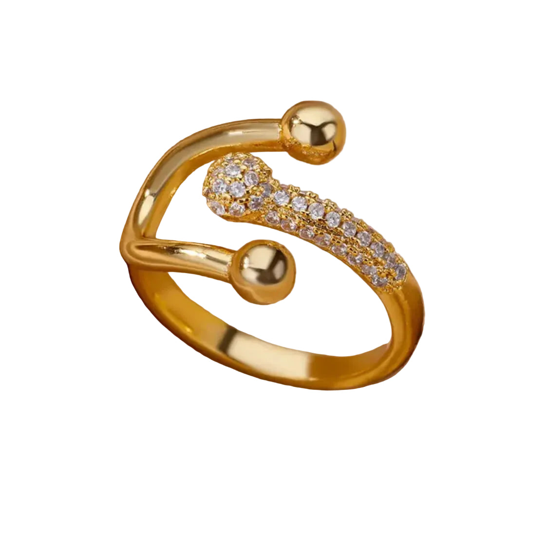 Vergoldeter Damenring mit funkelnden Steinchen verstellbar elegant Modeschmuck
